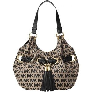 Michael Kors Signature Monogram Tasseled Large Tote bag canvas with leather trim